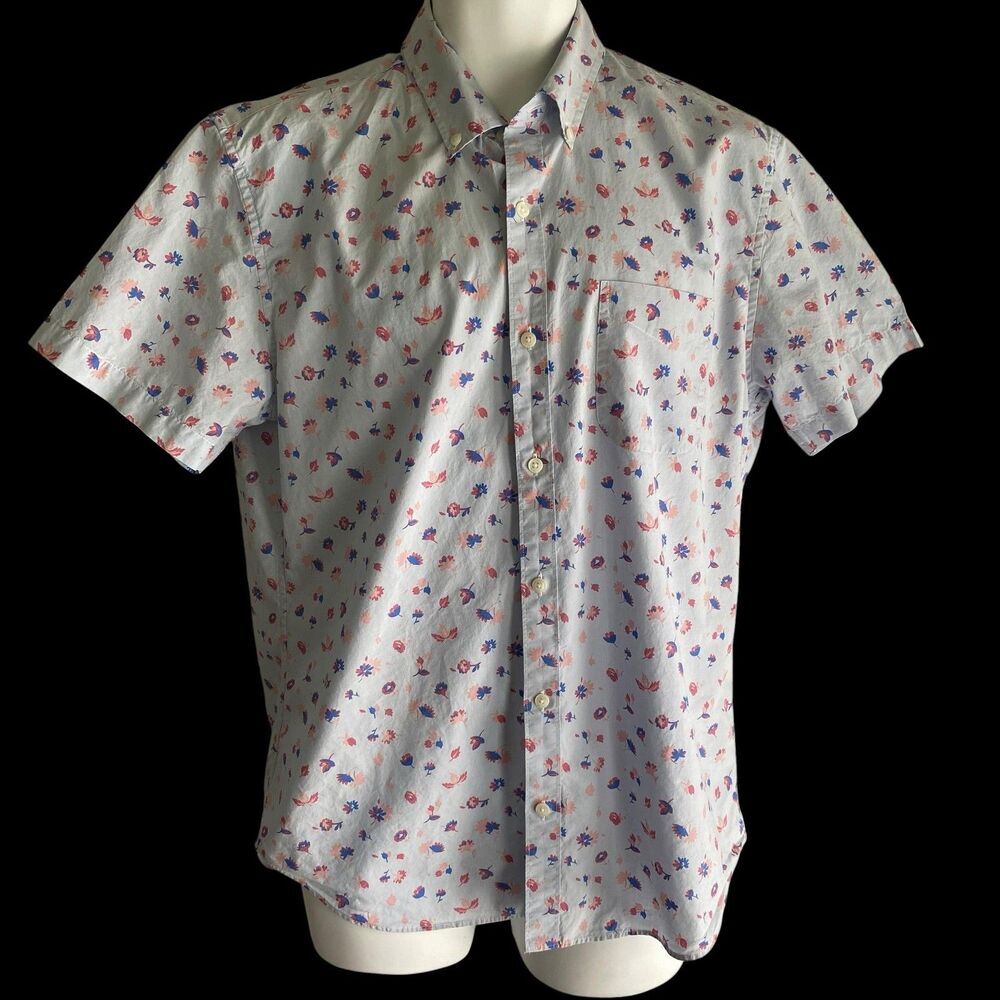 Bonobos Shirt Mens Large Blue Floral Slim Fit Cotton Button Down Short Sleeve